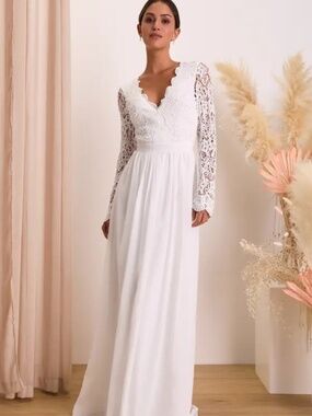 Awaken My Love White Long Sleeve Lace Maxi Dress